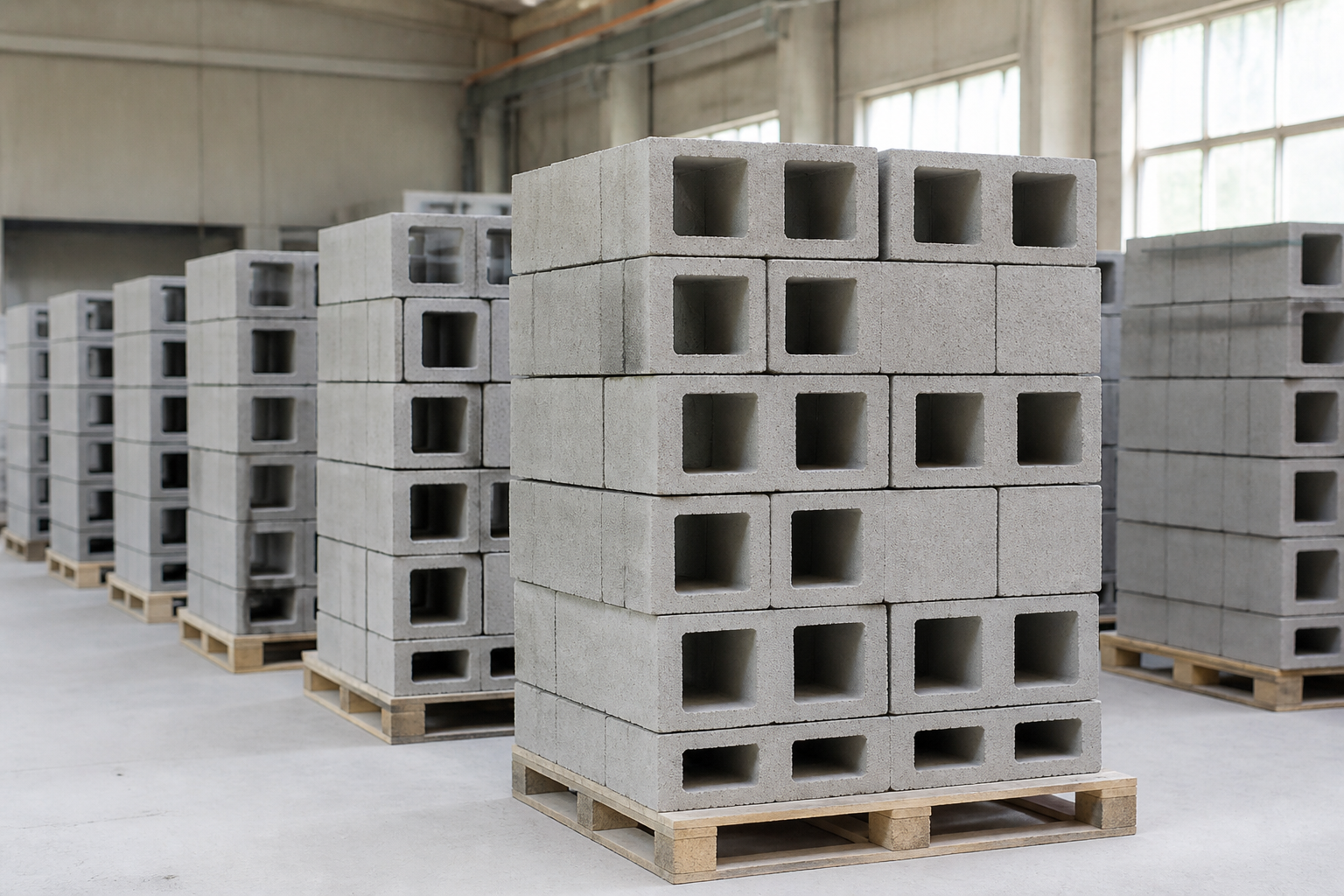 CMU pallets staged at the Bensalem plant