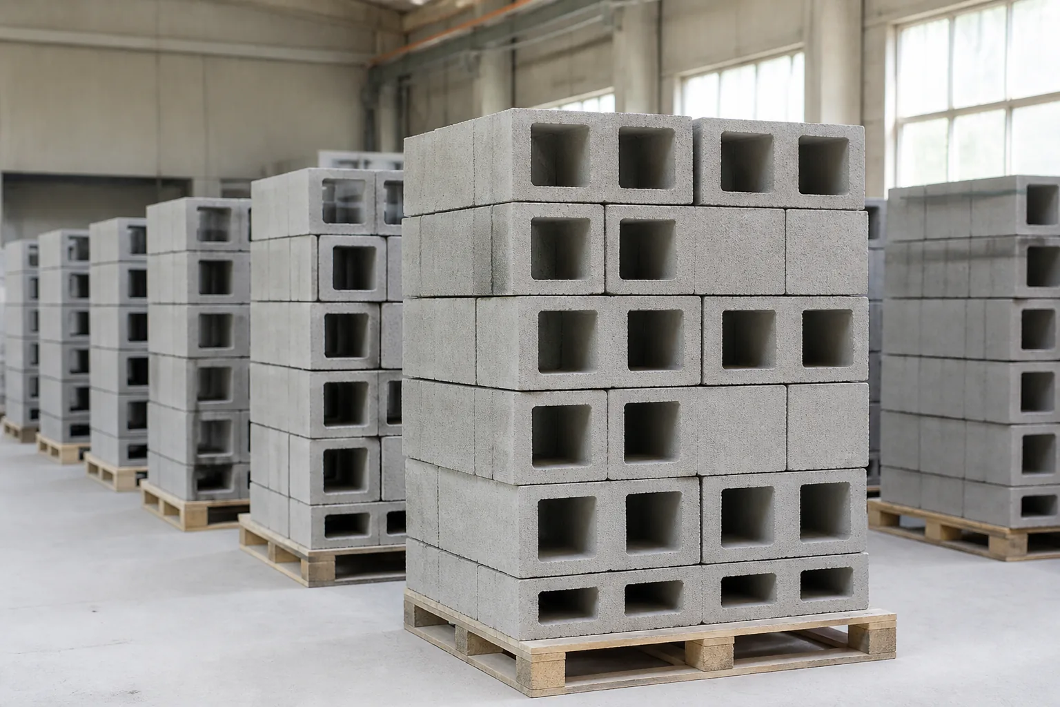 CMU pallets staged at the Bensalem plant