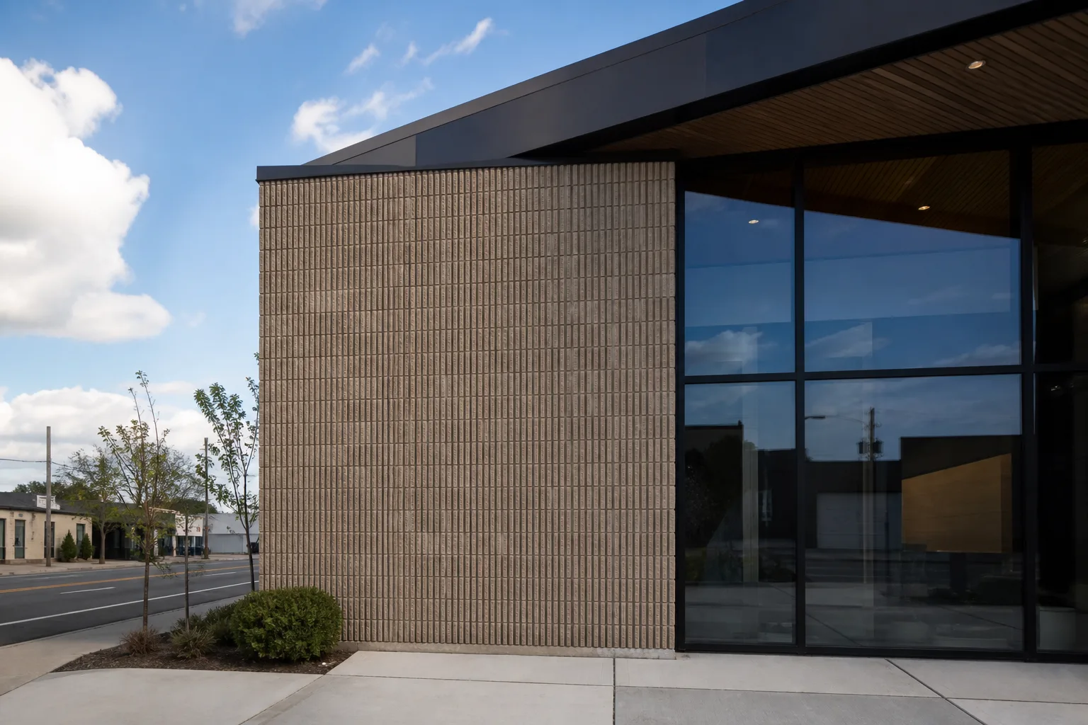 Completed architectural masonry facade