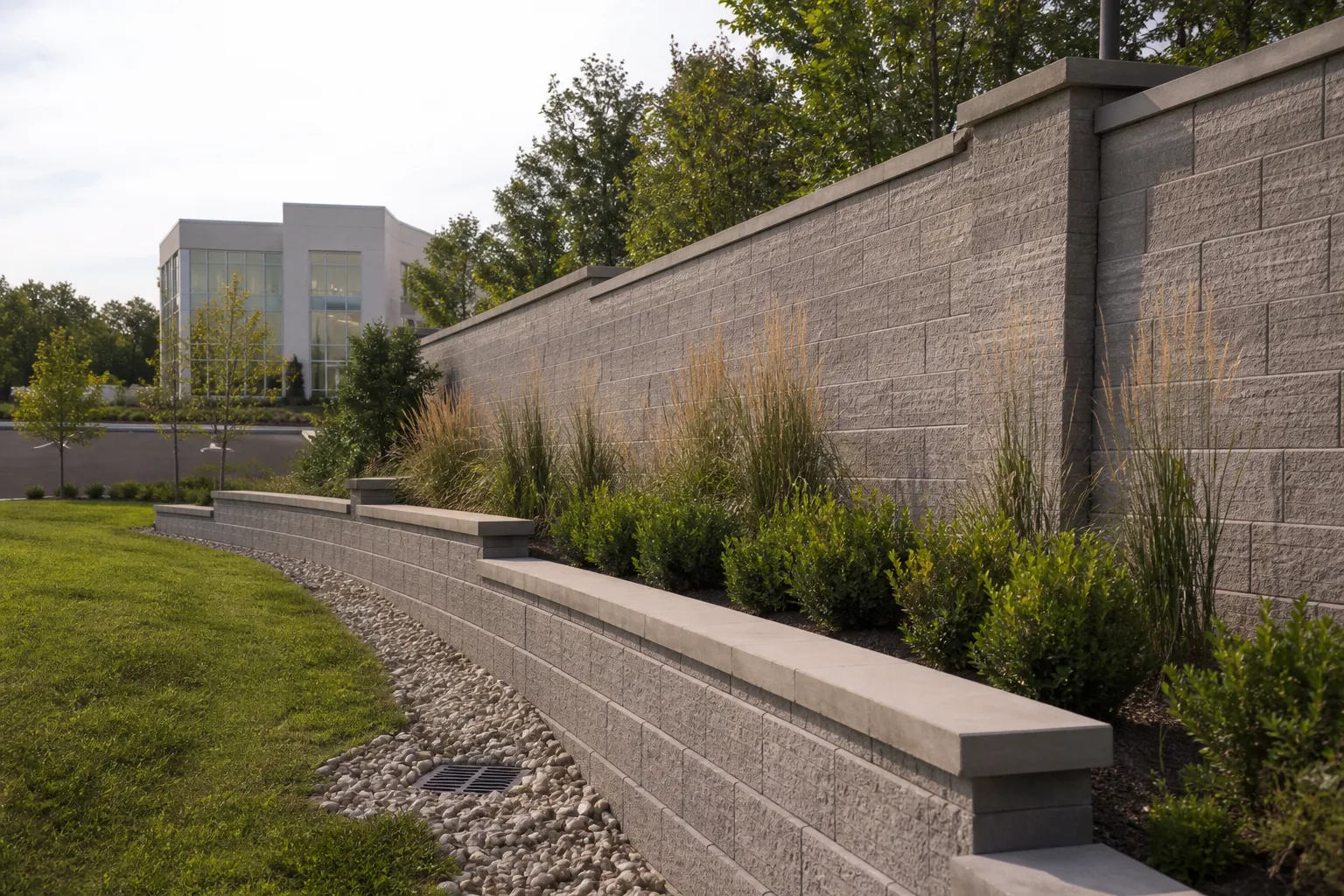 Completed CMU site retaining and screen wall